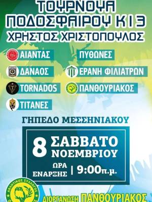 ΠΑΝΘΟΥΡΙΑΚΟΣ: Διοργανώνει τουρνουά Κ13 στη μνήμη του Χρήστου Χριστόπουλου