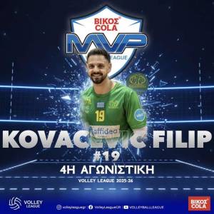 Ο Φιλίπ Κοβάσεβιτς MVP Βίκος Cola της 4ης αγωνιστικής Volley League 2025-26